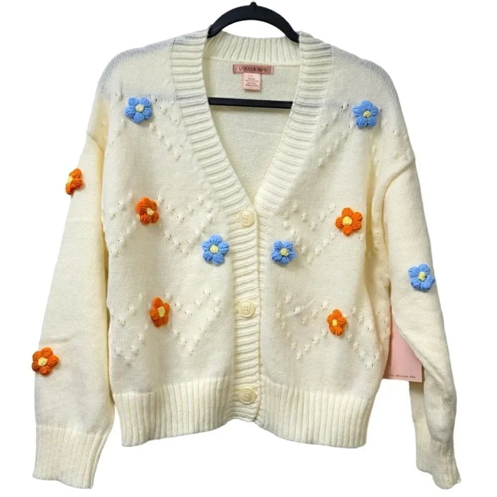 Coco & Shay cardigan 3d flower applique, large